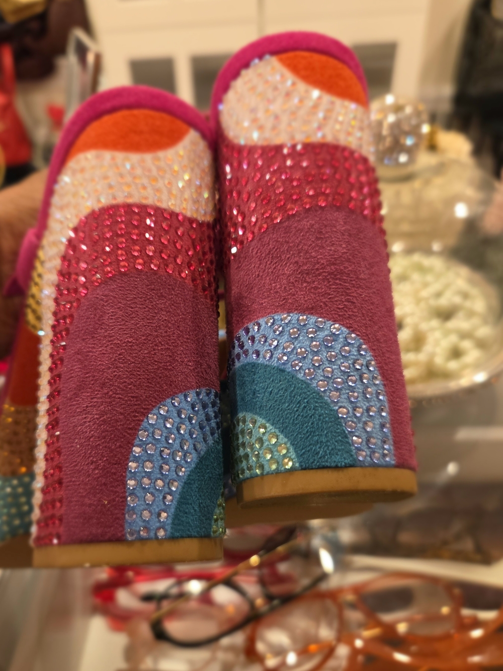 Kurt Geiger Pink & Turquoise Embellished Block Heels - Picture 3 of 6